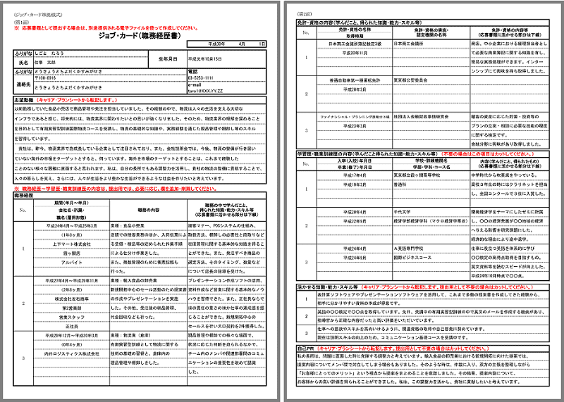 《ご参考》職務経歴書の記入例