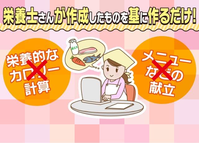 面倒な献立やカロリー計算は全て栄養士さんが作成します。